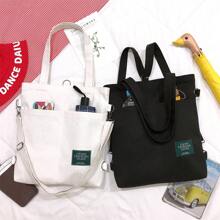 1 件大容量单肩包/购物袋，带字母印花 - 黑色 - 查看 1