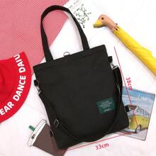 1 件大容量单肩包/购物袋，带字母印花 - 黑色 - 查看 5