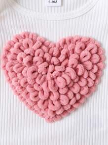 3 件套女婴优雅套装：心形刺绣休闲短袖上衣、荷叶边和大蝴蝶结装饰裙、粉色发带 - 粉色 - 查看 5