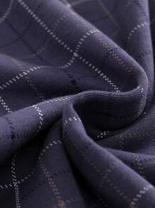 [PONX]2pcs/Set Men Open Front Short Sleeve Pajamas Top And Long Pants, Breathable Moisture-Wicking Home Suit - Navy Blue - View 3