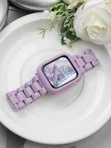 1條女款時尚紫色錶帶，相容 38mm 40mm 41mm 42mm 44mm 45mm 46mm 49mm，極簡風錶帶相容 Series 11 10 9 8 7 6 5 4 3 2 1 SE，相容 Watch S11 S10 S9 S8，時尚智慧錶帶 - 紫色 - 查看 5