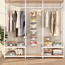 6 Tiers Hanging Closet Shelves Organizer With Name Plate S Hooks, Wall Mount&Cabinet Wire Storage Basket Bins, For Clothing Sweaters Shoes Handbags Clutches Accessories - White - View 4