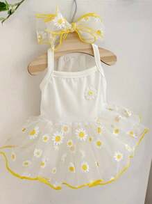 1 件宠物网眼裙，适合博美犬、比熊犬、泰迪犬、约克夏犬、雪纳瑞犬、猫等。夏季薄款宠物纱布裙 - 黃色 - 查看 3