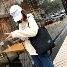 1 件大容量单肩包/购物袋，带字母印花 - 黑色 - 查看 2