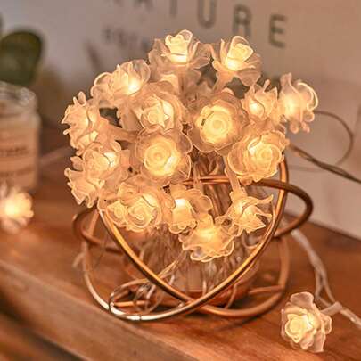 1pc 1.5/3/6m Cute Home Decor Plastic Rose String Lights, Battery Powered, Indoor Rose Flower Fairy Lights, Home Decor, Room Decor, Wall Decor Flower Lights, Suitable For Wedding Decor, Mother's Day Decor Lights, Holiday Tabletop Decor String Lights, Mother's Day Gift