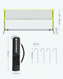 SONGMICS 3 M Badminton Net, Volleyball Net, Adjustable Poles Height, Portable Set For Tennis, Yellow - Yellow - View 5