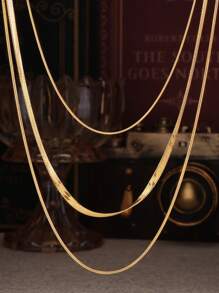 Nooxian Set de 3 collares de cadena de serpiente de acero inoxidable para mujer, juegos de collares superpuestos para uso diario - Amarillo Oro - Ver 3