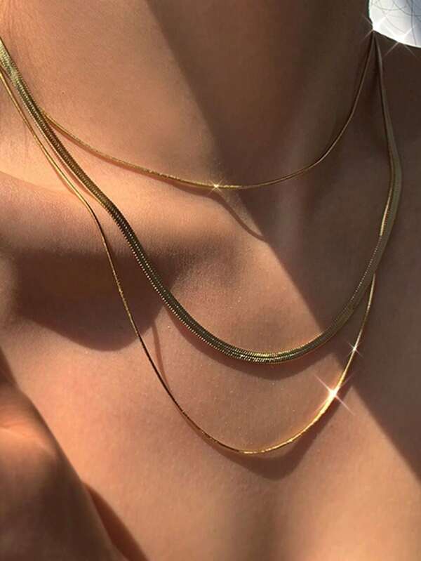 Nooxian Set de 3 collares de cadena de serpiente de acero inoxidable para mujer, juegos de collares superpuestos para uso diario