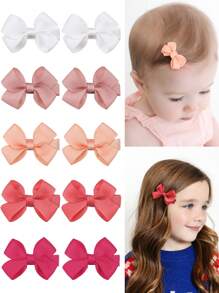 10个装2英寸纯色儿童发夹宝宝防滑无害发夹春夏季女童蝴蝶结发饰 - 彩色 - 查看 2