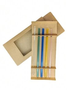 5pcs Wavy Glass Straws With 1 Cleaning Brush,Reusable Colorful Glass Straws,With 1 Cleaning Brush,Party Straws,Heat Resistant,Very Suitable For Slush, Tea, Coffee,Juice And Cocktails, Holiday Party Wedding Cocktail Bar Beach, Kitchen Utensils, Party Supplies, 20cm/7.8inch, For Outdoor, Camping