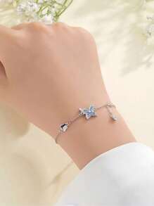 Tassel Butterfly Bracelet Women's Sterling Silver Mori Style Light Luxury Clavicle Chain - Blue Butterfly Bracelet - View 2