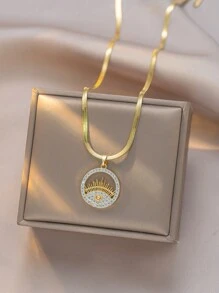 1pc Stainless Steel Gold Bohemian Eye Pendant Necklace, Fashion French Hip-Hop Style Casual Minimalist Versatile, Suitable For Daily, Street, Valentine's Day, Party, Holiday Wear Or Gift