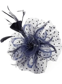 1 Piece Navy Blue Fascinators Hat For Women Tea Party Headband Kentucky Derby Wedding Flower Cocktail Mesh Feathers Hair Clip