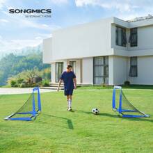 SONGMICS Set Of 2 Football Goal Foldable Football Net Quick Set Up Garden Classes Fiberglass Frame Oxford Polyester, Blue - Blue - View 1