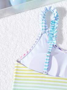 Girls Rainbow Striped Hollow-Out One-Piece Swimsuit