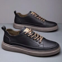Fashionable Four Season Plus Size Men's Shoes, Casual Loafers, Men's British Korean Version, Lace Up, One Foot Kick - màu đen - Xem 3