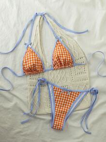 夏季多彩巡航派对可爱活力时尚青少年系带海滩度假比基尼女士两件套泳衣