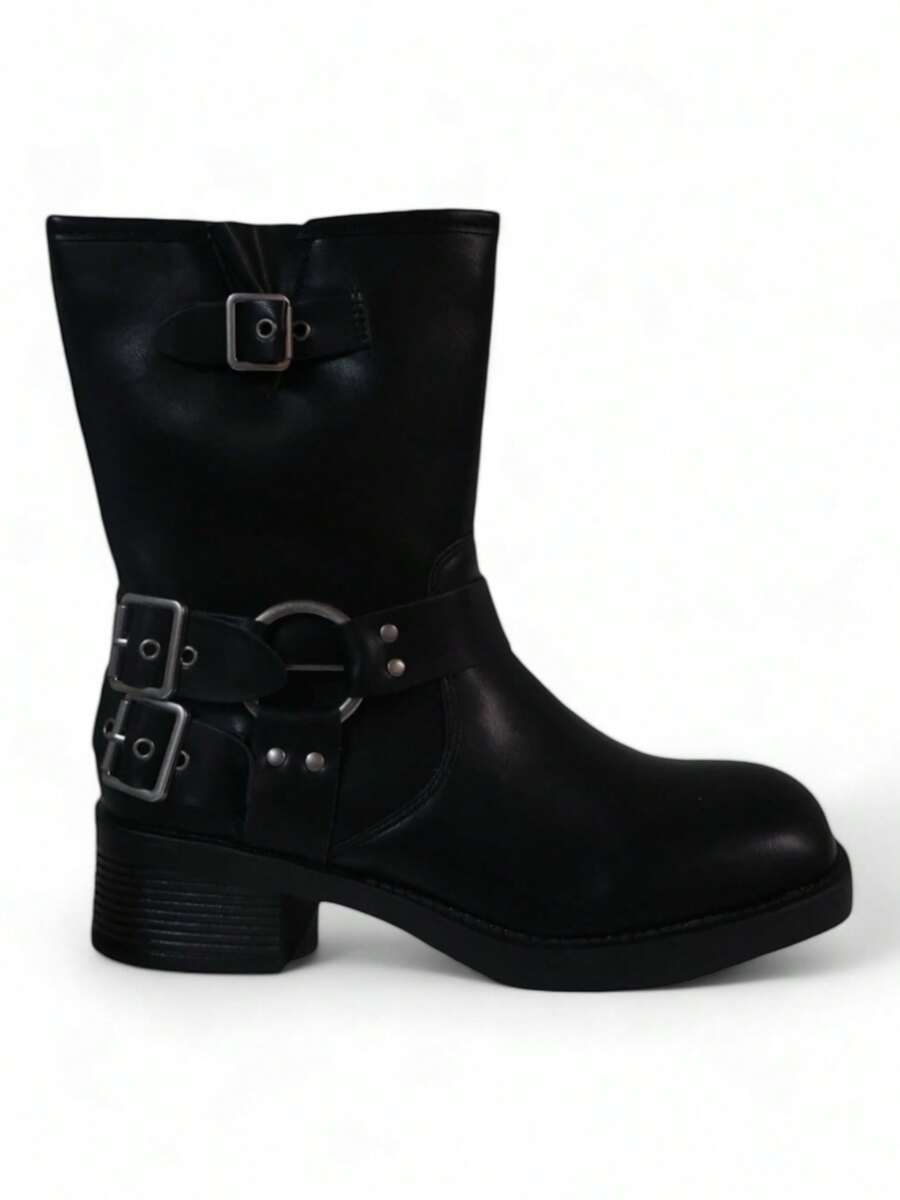 EverlyX 扣環黑色人造皮革機車踝靴 - 女式時尚 - 24/48 小時內從西班牙發貨 - 黑色 - 查看 1