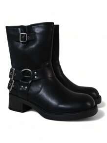 EverlyX 扣環黑色人造皮革機車踝靴 - 女式時尚 - 24/48 小時內從西班牙發貨 - 黑色 - 查看 2