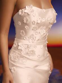 Anymoon 3D Hand Floral Ruffle Trim Mermaid Bridesmaid Dress - Apricot - View 8