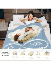 Custom Photo Blanket With Text, Personalized Picture Throw, Contemporary Style, All-Season Flannel Knit Fabric, 260-300gsm, Ideal For Couples, Valentine's, Birthday, Anniversary Gift, Personalized Blanket