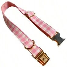 New Dual-Tone Plaid Zinc Alloy Clasp Pet Dog Collar, Adjustable Size Fit For Large, Medium, Small Dogs, Soft And Comfortable, Durable Zinc Alloy Clasp Plated In Gold, More Sturdy Than Plastic Clasp, Easy To Tighten And Quickly Release (Slight Color Variation Due To Leather Batch Difference, Random Color Delivery)