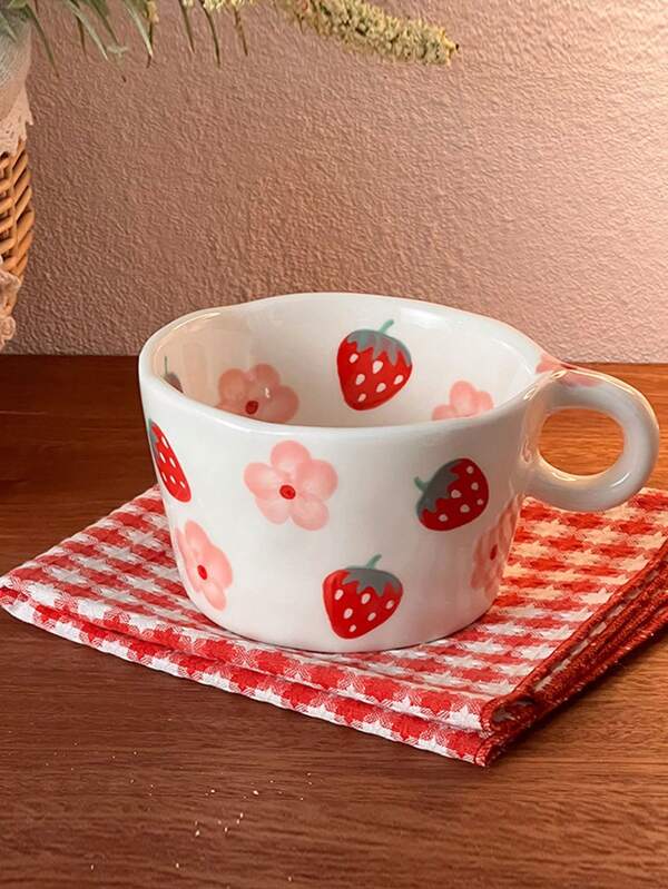 1 pieza Taza de cerámica con diseño de fresa, linda y estética, ideal para jugo, leche, café - regalo perfecto de cumpleaños y festividades para la familia, regalos para él