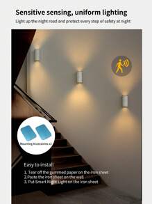 1pc Intelligent Sensor Wall Light, Easy To Install Human Motion Sensor, USB Magnetic Night Light, Decoration Atmosphere Landscape Light, Suitable For Home Decoration Deck, Wall, Garage, Terrace, Porch, Courtyard, Corridor