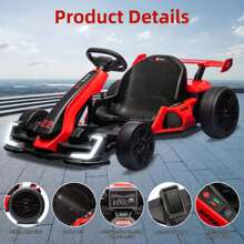 24V Electric Go Kart,Electric Drift Kart Car,Electric Drifting Go-Kart With 300W Powerful Motor Drift/Sport Mode,Big Battery,Eva Tire,Length Adjustmen Ride On Toys For Kids Racing Toy - 紅色 - 查看 2