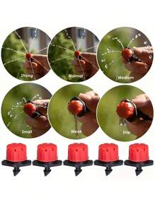 Sistema de riego por goteo para jardinería, set de regadores de micronebulización de dos salidas en color rojo, riego automático ajustable para macetas y herramientas de jardinería