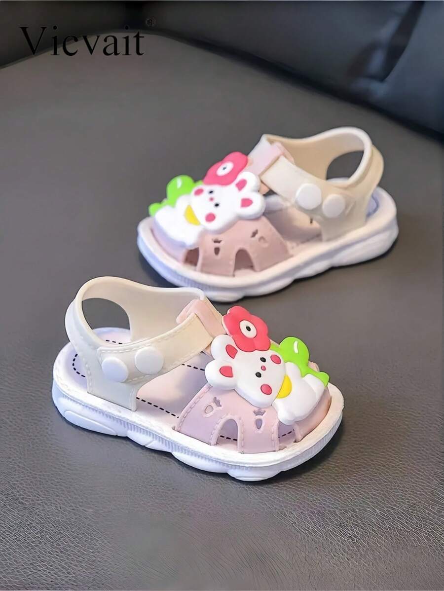 Children's Pearl Heart Sandals Roman Cross Girls 2024 Korean Style All-Matching Fashionable Western-Style Anti-Slip Soft-Sole Sandals - Pink - View 1