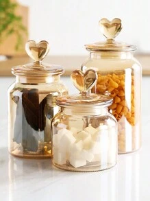 1 lọ thủy tinh có nút chặn bi và nắp kín, hộp đựng trong suốt đựng kẹo, thực phẩm, gia vị, muối, đường, cà phê, trà, 500ml/800ml/1200ml - Mẫu tình yêu lấp lánh - Xem 1