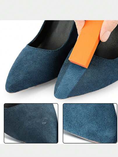 1个便携式橡胶鞋清洁器 - 无化学成分，多用途去污剂，适用于运动鞋和休闲鞋，白色和蓝色，鞋类配件 | 符合人体工程学设计 | 橡胶材质，鞋履护理必备，适用于运动鞋、绒面革，无需水干洗，磨砂橡胶材质，易于擦拭