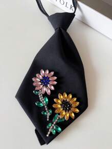1pc Elegant Rhinestone Flower Casual Women Tie, Creative Design, Suitable For Dress Up, Dating, Gifts, Shirt Matching, All Seasons - Double Flower Style - View 7