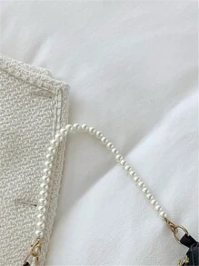 时尚仿珍珠链条新月单肩包，时尚单肩法棍包，手提小包，户外休闲包，百搭通勤包，优雅仿珍珠包 - 黑色 - 查看 9