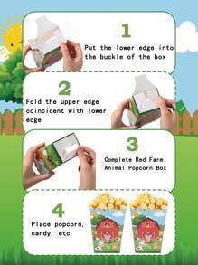 10 件红色农场动物风格食品盒、炸薯条盒、爆米花杯、爆米花桶零食盒容器，适用于生日派对装饰和家庭电影之夜，红色农场动物主题婴儿淋浴派对装饰一次性餐具装饰，厨房食品托盘蛋糕托盘，适用于面包店面包盒、汉堡餐厅 - 農場動物 - 查看 8