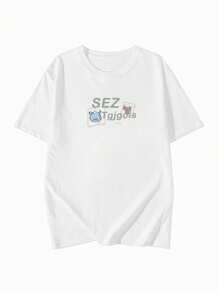 日式女式圆领宽松休闲百搭卡通印花短袖T恤，春夏