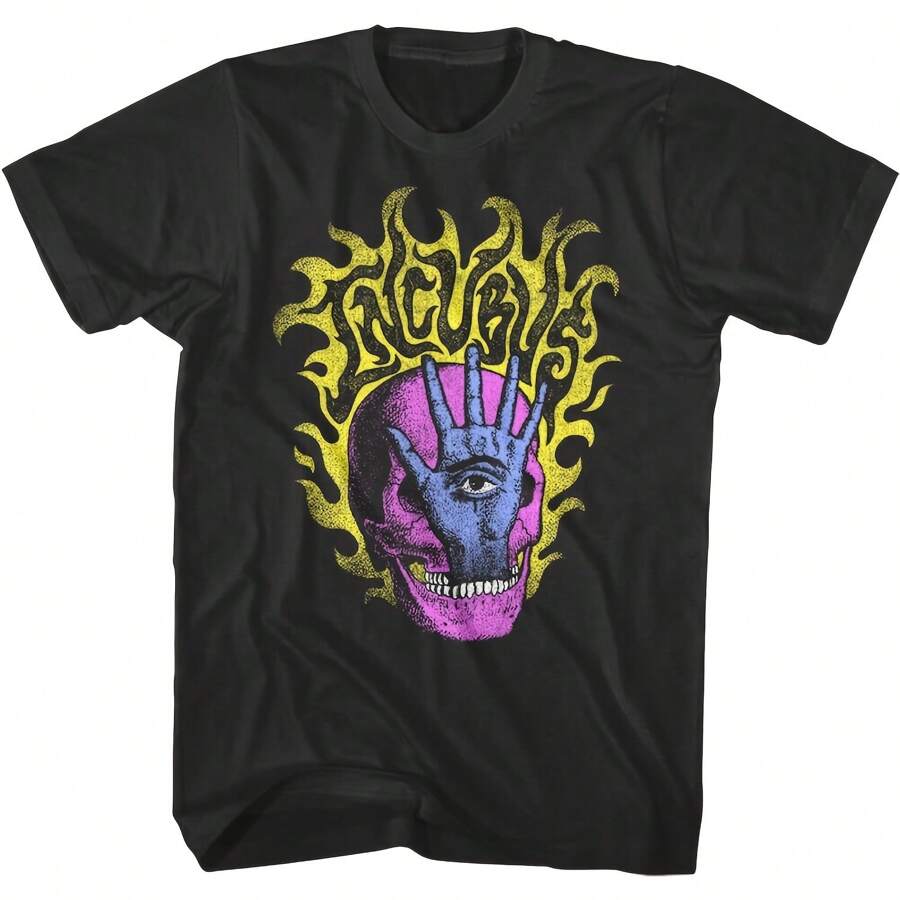Camiseta para hombre Incubus, gira de conciertos de bandas de rock alternativo, merchandising, camiseta gráfica con calavera llameante, mano, ojo, chakra, camiseta vintage para fanáticos de la música alternativa - Negro - Ver 1
