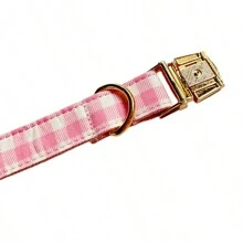 New Dual-Tone Plaid Zinc Alloy Clasp Pet Dog Collar, Adjustable Size Fit For Large, Medium, Small Dogs, Soft And Comfortable, Durable Zinc Alloy Clasp Plated In Gold, More Sturdy Than Plastic Clasp, Easy To Tighten And Quickly Release (Slight Color Variation Due To Leather Batch Difference, Random Color Delivery)