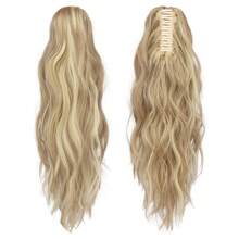 FESHFEN Ponytail Extensions, Long Claw Clip In Ponytail Hairpiece Synthetic Pony Tails Hair Piece Natural Wavy Hairpieces For Women, 20 Inch - Dark Ash Blonde Mixed Bleach Blonde - View 2