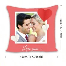 1pc Customized Photo & Text Pillowcase, Personalized Love Memorabilia, Wedding Gift, Polyester, Soft & Comfortable, Zipper Closure, Car Lumbar Pillow, Home Fashion Cushion, Suitable For Sofa, Bedroom, Study, Office, Living Room, Home Decor, Valentine's Day, Chinese New Year Decor, Ideal Valentine's Day Gift, Gift For Loved One