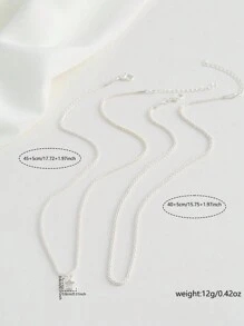 Nooxian 2 Pieces Set Fashionable Simple Silver Sparkling Double-Layer Star Pendant Necklace, Copper Inlay Glistening Zirconia - Silver - View 5