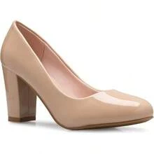 Tacones de plataforma de punta redonda clásicos para mujer con tacón alto en bloque - Adorable,-2025 - Patente color topo - Ver 1