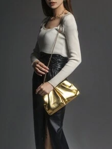 Dancing Engine Luxury Designer Shoulder Bag, PU Leather Evening Clutch Purse For Women - Gold - View 5