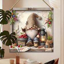 Arte de Parede de Jardim Country Gnome, Placas de Madeira 2D de Flores da Primavera, Decoração de Quintal Interno/Externo em Estilo Clássico, Decoração Doméstica Multifuncional Estilo Fazenda, Guirlanda Redonda/Quadrada Temática Sazonal, Decorações Penduradas na Parede e Porta Tema de Gnomo Vintage, Decorações de Jardim Decoração de Casamento Decoração Doméstica