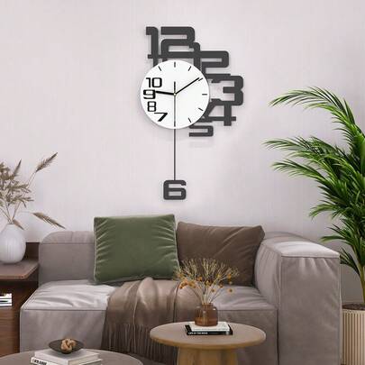 1 Đồng hồ treo tường trang trí, Đồng hồ treo tường nhà bếp xoay, Đồng hồ treo tường lớn 24*41- 33*56cm, Đồng hồ trang trí, Nghệ thuật treo tường bằng kim loại, Đồng hồ lớn Analog thích hợp cho phòng ngủ, nhà ở, nhà bếp, văn phòng, phòng ăn (đen trắng), trang trí nhà cửa, trang trí phòng