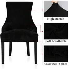 Funda elástica para silla de respaldo alto - Funda reutilizable para silla lateral, protector de silla de acento para comedor, banquete, decoración del hogar (Plata, 2 piezas) - 02 Terciopelo Negro - Ver 4