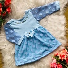 Baby Lace Dress With Pearls For Parties And Christening Baby Clothes - Baby Blue - View 1