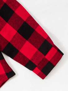 Teen Boys' Red & Black Plaid Turndown Collar Long Sleeve Casual Shirt - Black - View 6