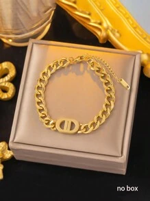 不锈钢时尚项链 + 手链首饰套装，多功能设计适合日常佩戴或送礼 - 金黃色 - 查看 10